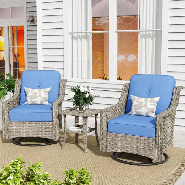 XIZZI 3Piece Swivel Rocking Chair Rattan Wicker Outdoor Patio Furniture Bistro Set