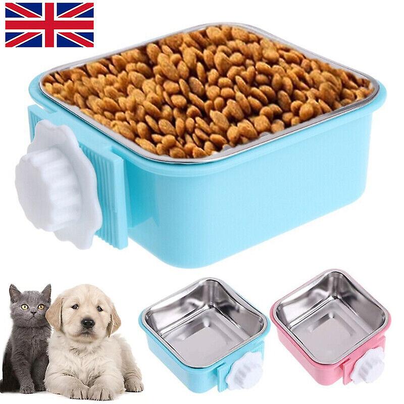 Lovely Pet Dog Stainless Steel Hanging Food Water Bowl Feeder For Crate Cage W12554041