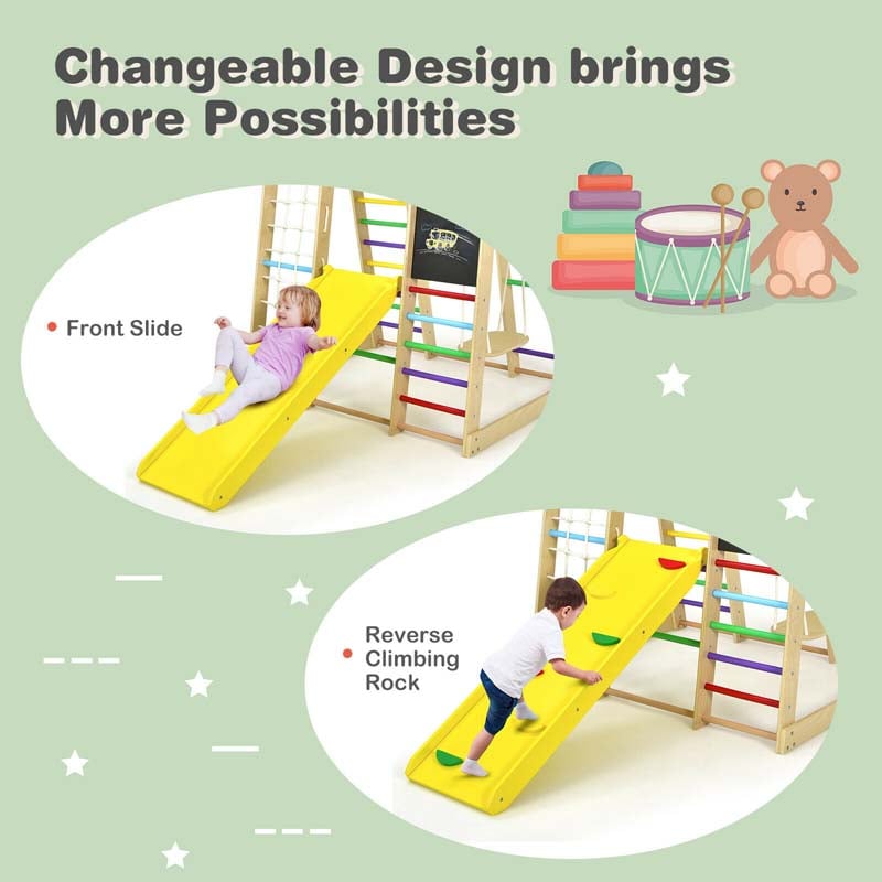 8-in-1 Wooden Climbing Toys for Toddlers, Kids Indoor Playground Jungle Gym Climber Playset with Slide