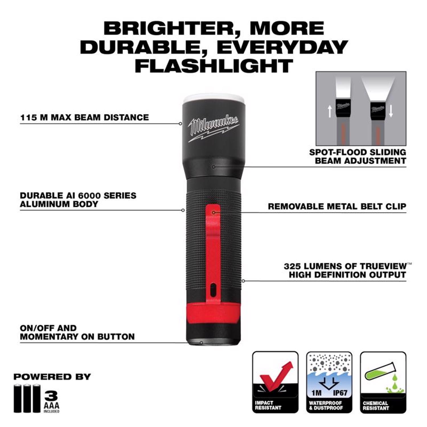 MW 325 lm Black/Red LED Focusing Flashlight AAA Battery