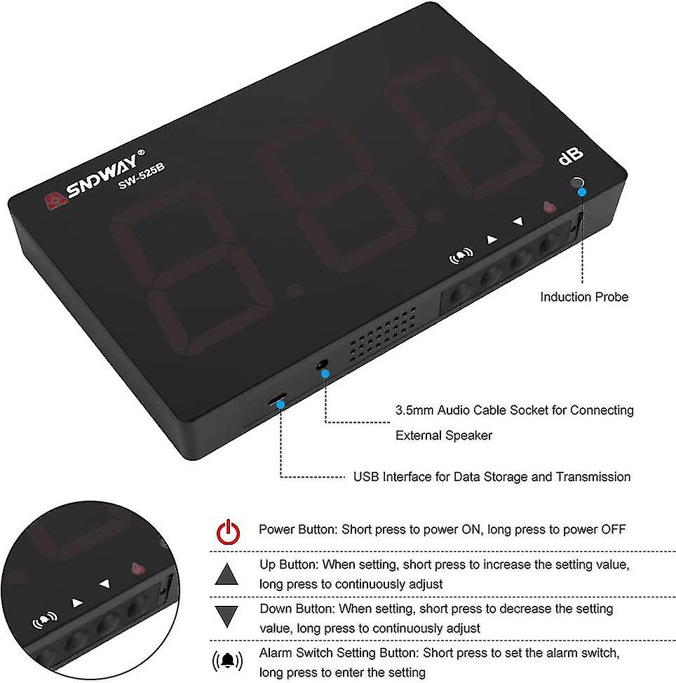 Professional Sound Level Meter With Set Alarm Thresholds Portable Digital Lcd Decibel Meter 30~130 Db Decibel Noise Measurement Tester With Data Logge