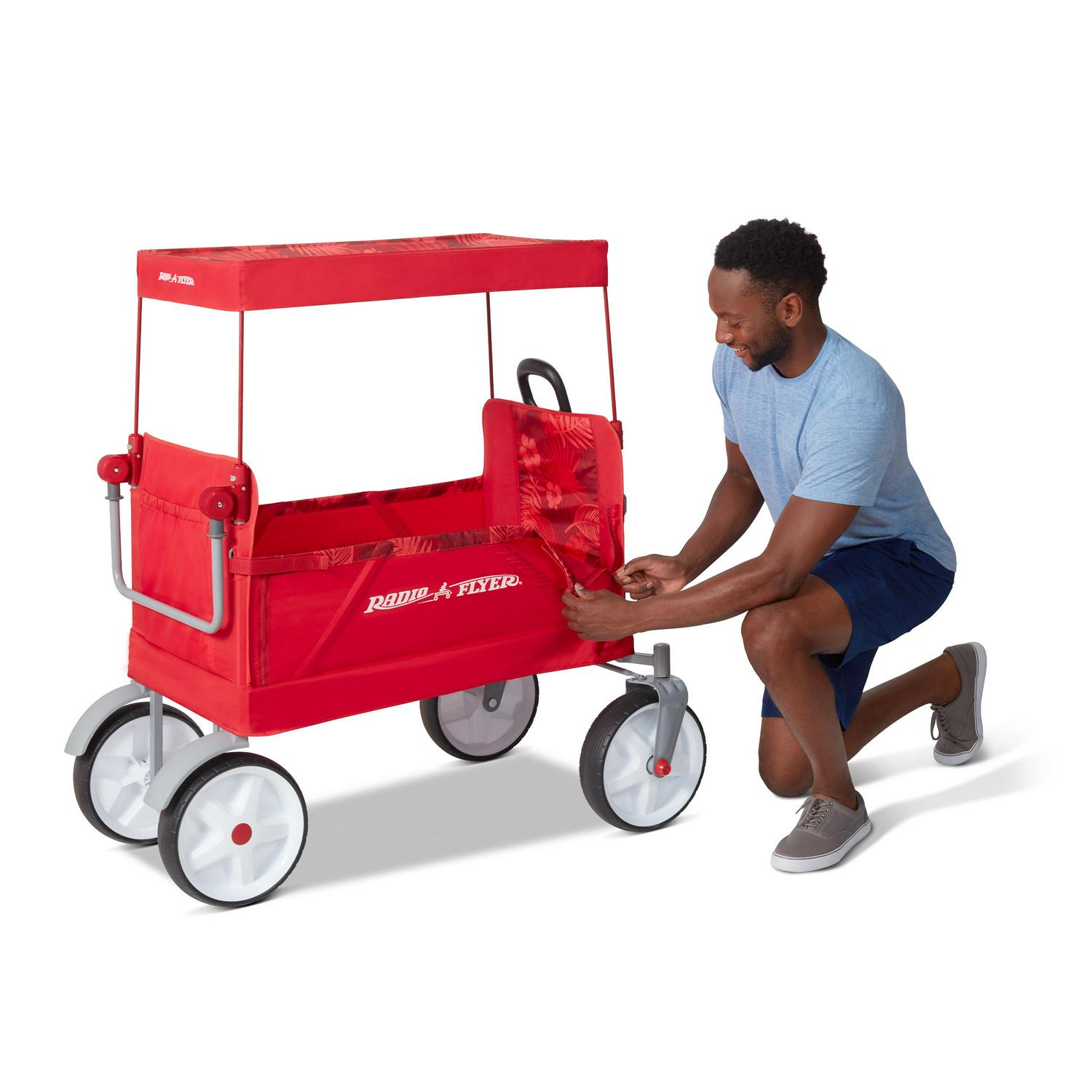 Radio Flyer， Beach and Boardwalk EZ Fold Wagon， Recycled Fabric， Red