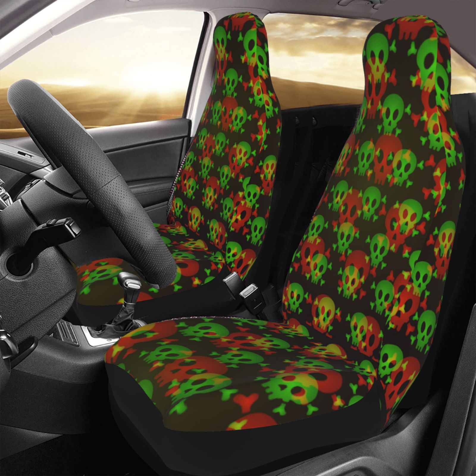 TEQUAN Front Seat Covers， Halloween Death Skull Pattern 2 Piece Car Seat Cover Fit Most Car SUV Truck Van