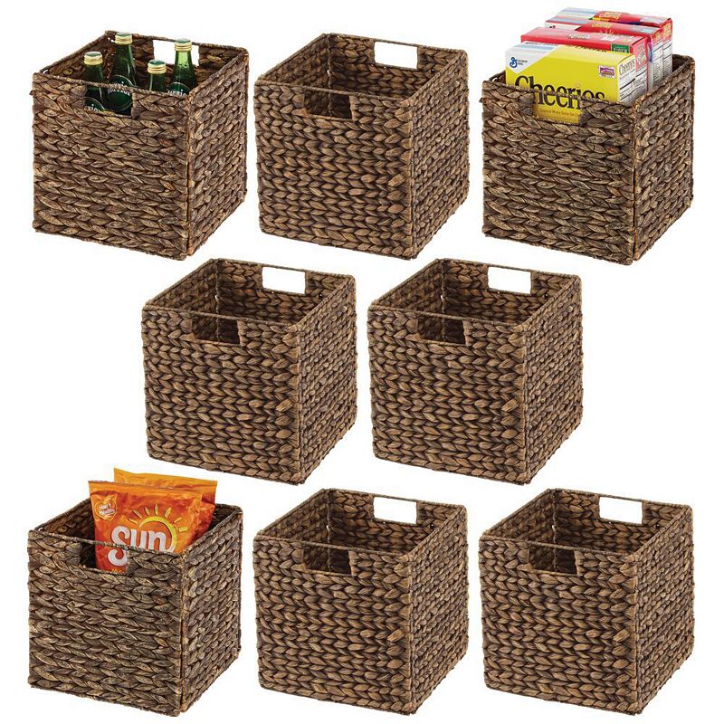 mDesign 10.5 Cube Hyacinth Kitchen Storage Basket with Handles， 8 Pack