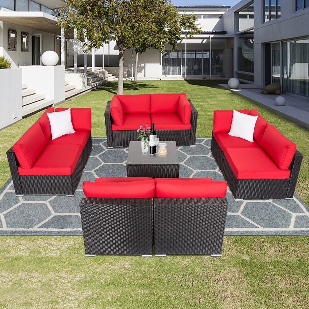 Kinbor 9 piece Outdoor Furniture Patio Sectional Sofa  weather Rattan Wicker Chat Set w/Cushions Patio Indoor