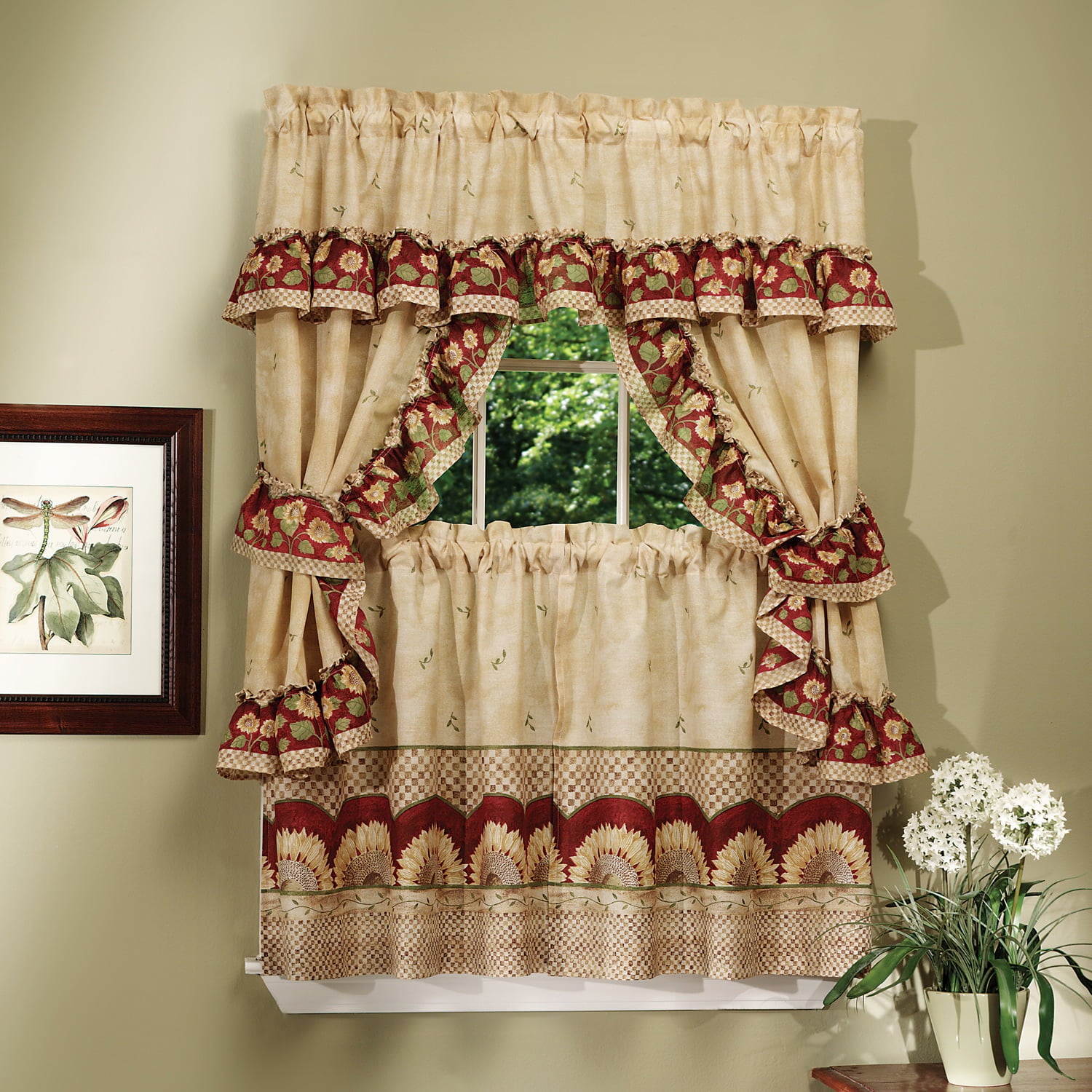 Sunflower Kitchen Curtain 36 Tier Pair Valance Swag & Tieback Cottage Set