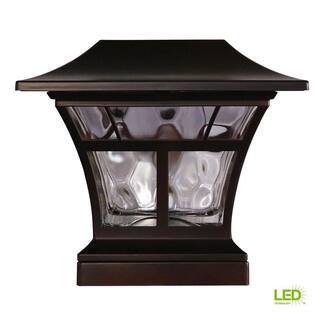 Hampton Bay Mediterranean Bronze Integrated LED Fits 4x4x or 6x6 Posts Solar Deck Post Cap Light 84044