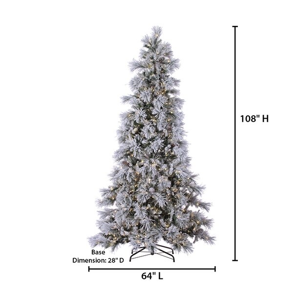 9 Foot Pre Lit Lightly Flocked Snowbell Pine with 900 Twinkling Lights