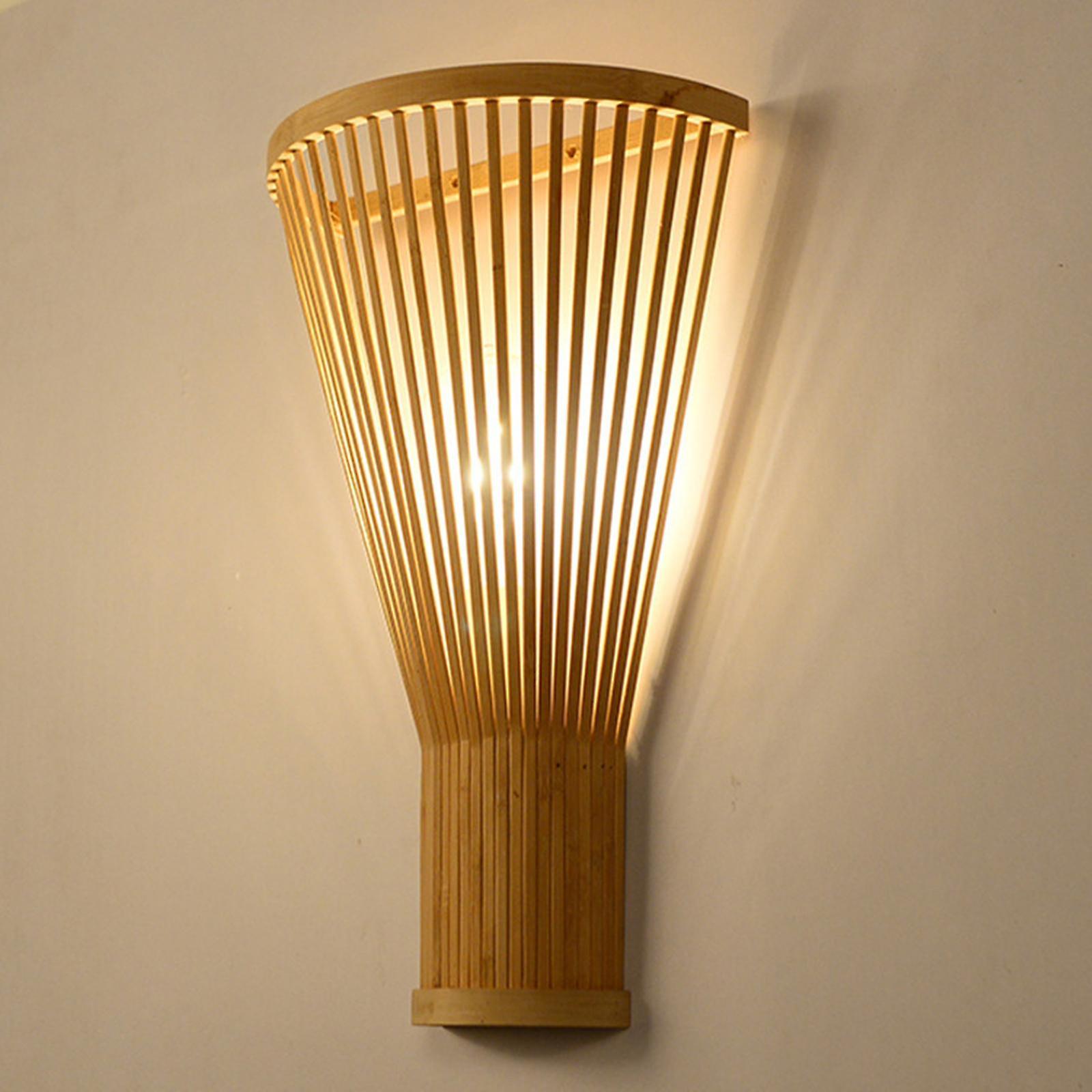 2x Traditonal Bamboo Wall Lamp Sconce E27 Led Novelty Wall Light For Dining Room Decor