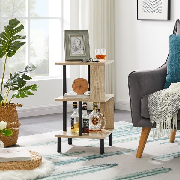 3-Tier Side Table Tall End Table with Storage Rack