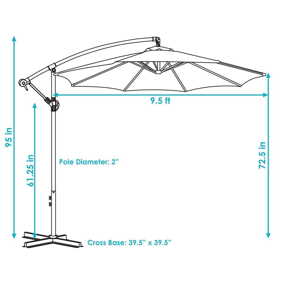 Ultimate Patio 9.5 Ft. Octagonal Aluminum Patio Cantilever Umbrella W/ Crank