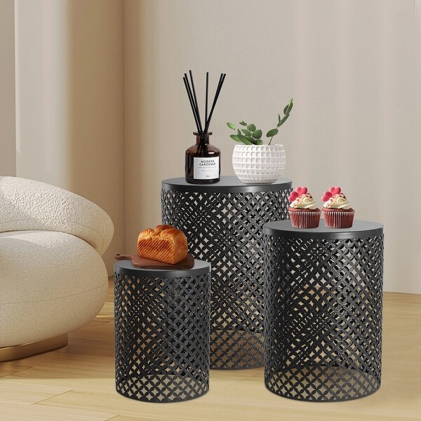 3 Pcs Outdoor Side Table Metal Frame Accent Table Modern End Table