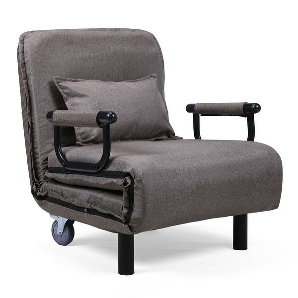 25.6in. Adjustable Folding Lounge Chair with Pillow， Dual-Purpose Sofa Bed