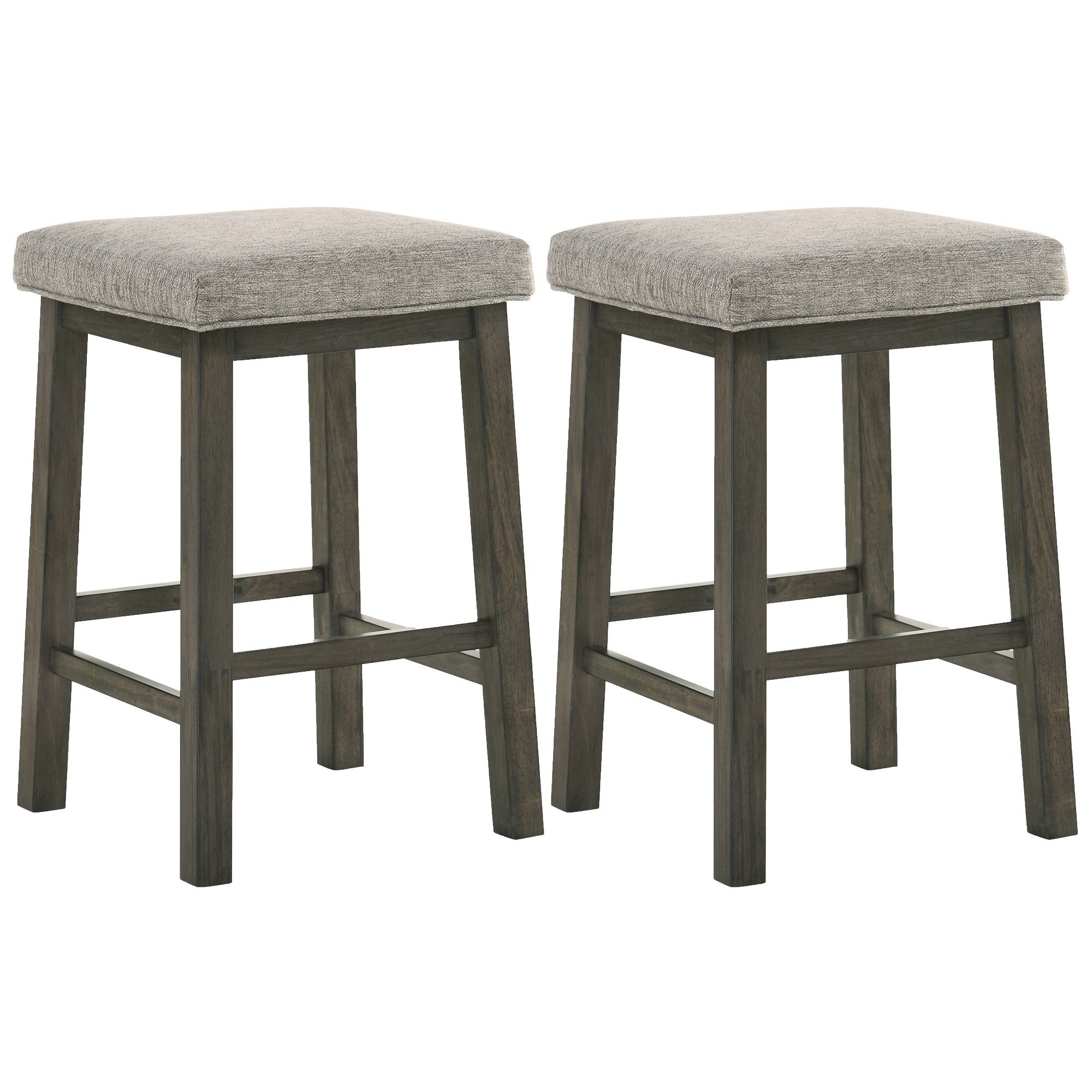 25 Inch Wooden Bar Stool with Fabric Seat， Set of 2， Grey