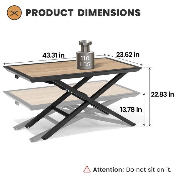 All Weather Patio Outdoor Coffee Table Adjustable Lift Height Aluminum Tea Table