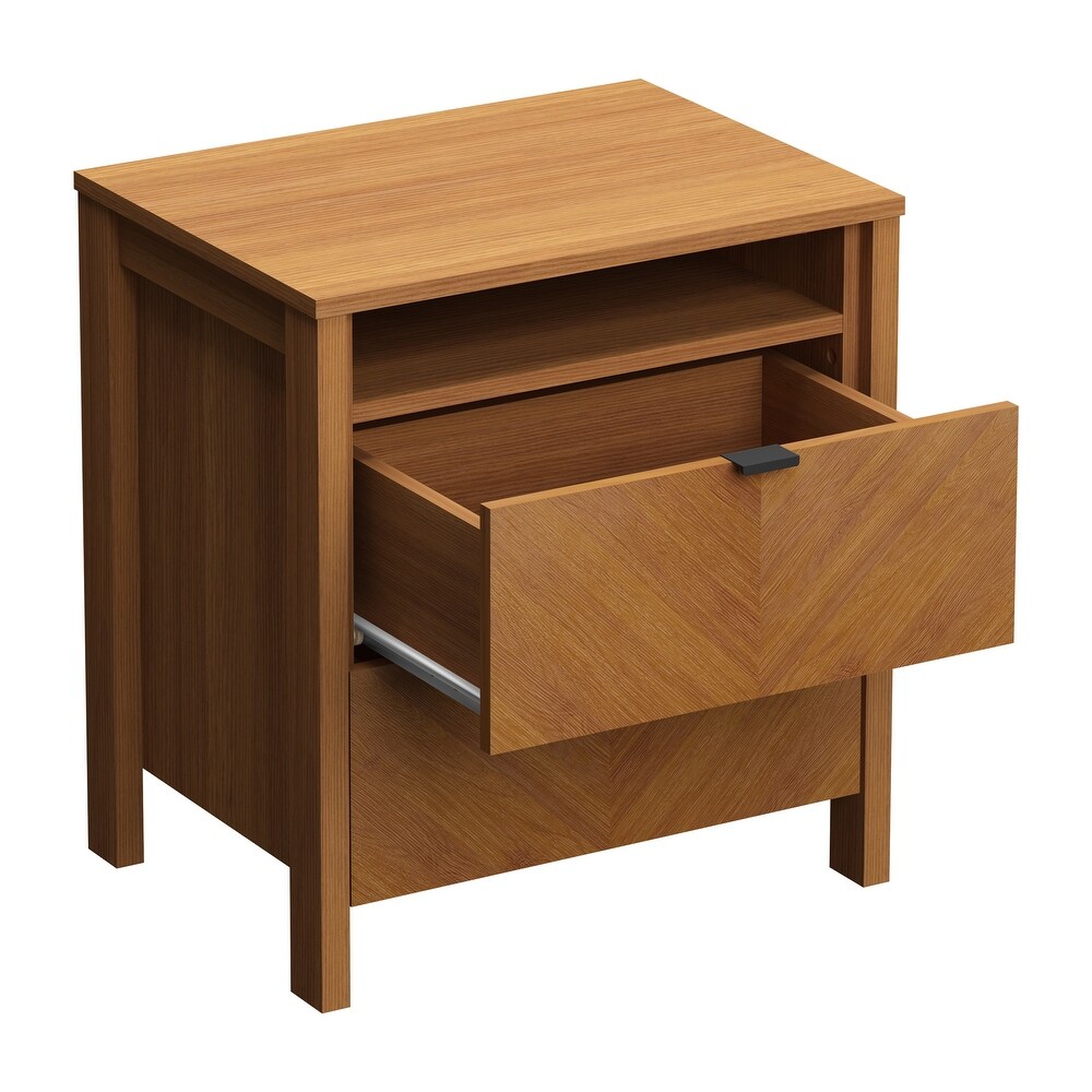 GALANO Weiss 2 Drawer Amber Walnut Nightstand 22.7 in. x 20.9 in. x 15.7 in.