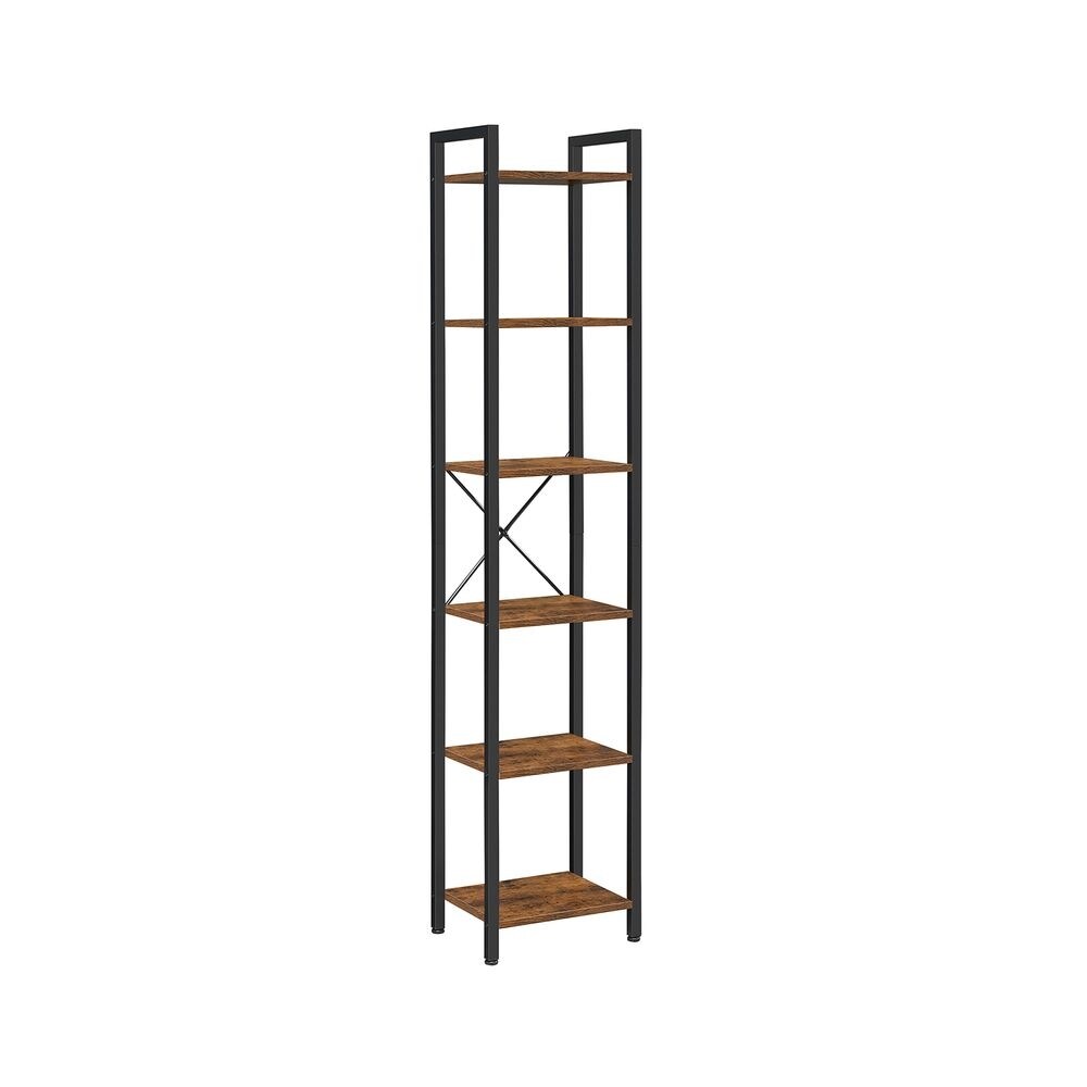 Bookshelf  Narrow Bookcase  Small Multi Tier Bookshelf  Rustic Brown and Black