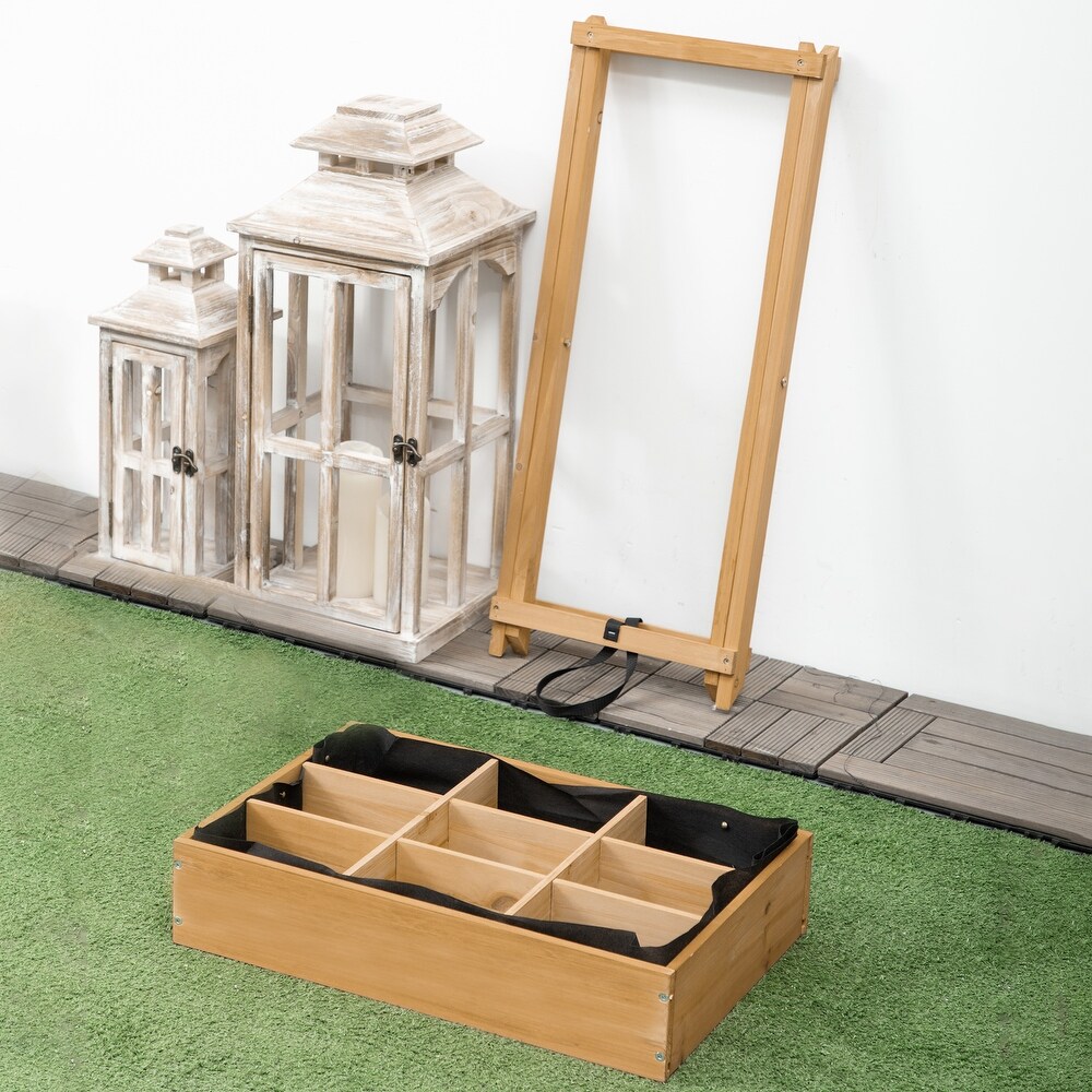 Outsunny Wooden Raised Garden Bed with 9 Pocket Divider  Elevated Planter Box with Legs and Bed Liner for Vegetables