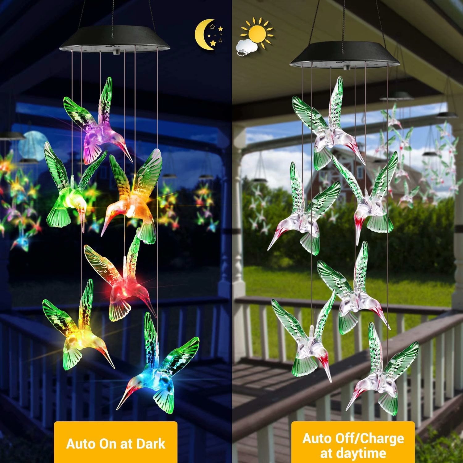 SolarEra LED Solar Hummingbird Wind Chime， Solar String Lights， Valentines Day Gifts for Women， Waterproof Six Hummingbird Wind Chimes for Home Party Night Garden Outdoor Valentines Day Decor