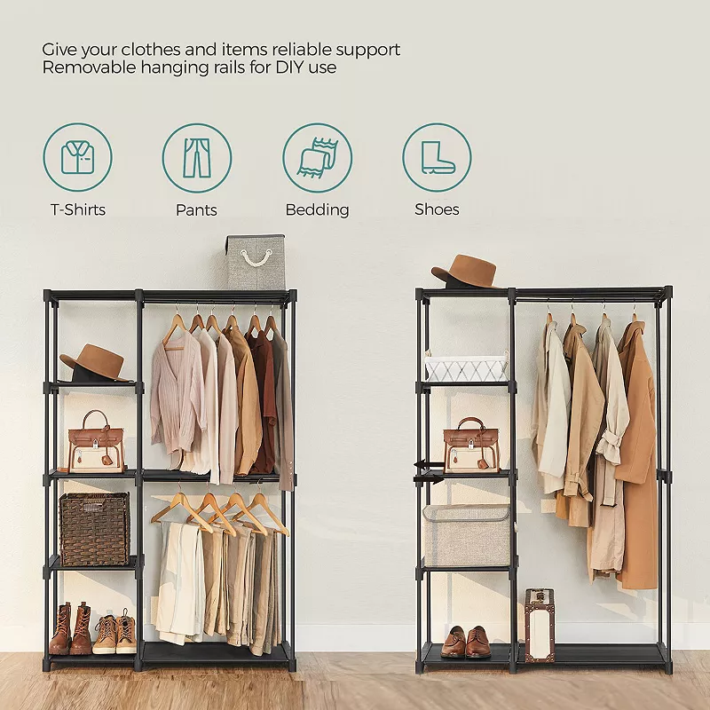 Freestanding Closet Organizer， Portable Wardrobe with Hanging Rods， Clothes Rack， Storage Organizer