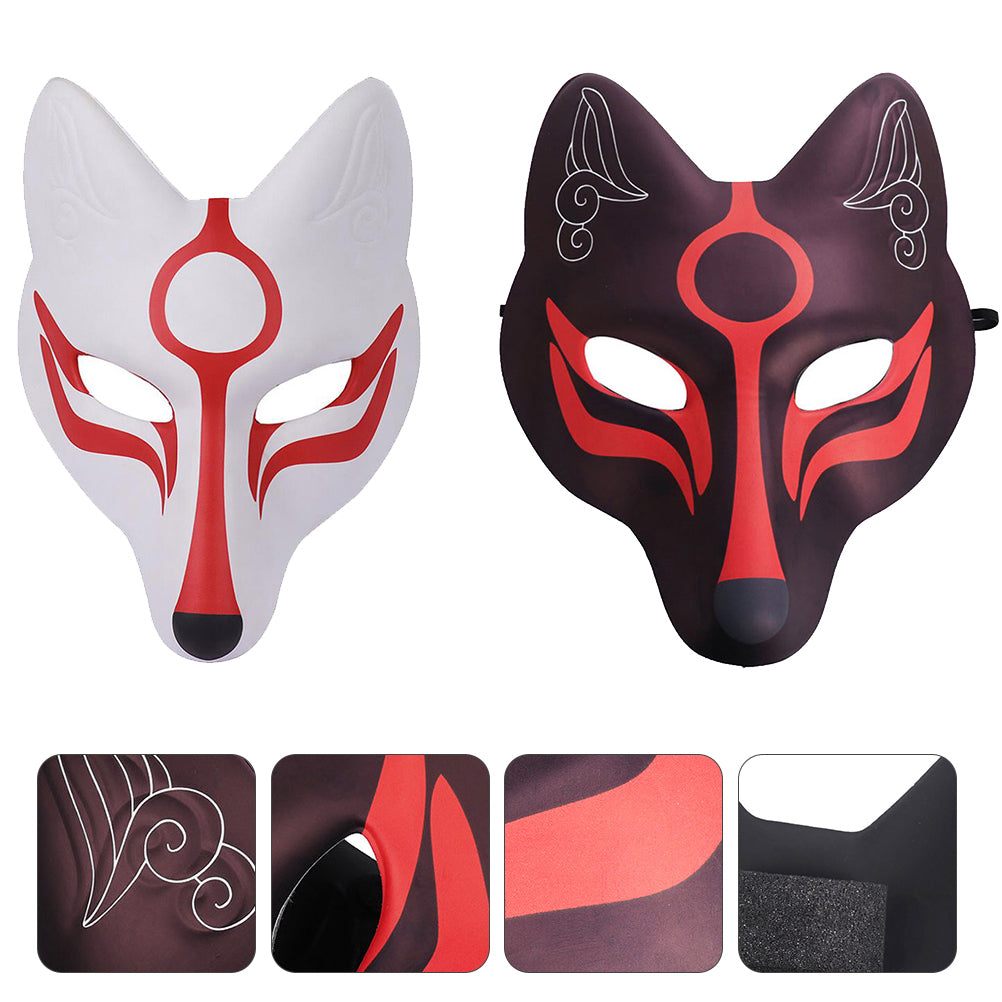 NUOLUX Masks Fox Japanese Cosplay Party Costume Masquerade Kitsune Halloween Animal Kabuki Face Half Anime  Props Decorative