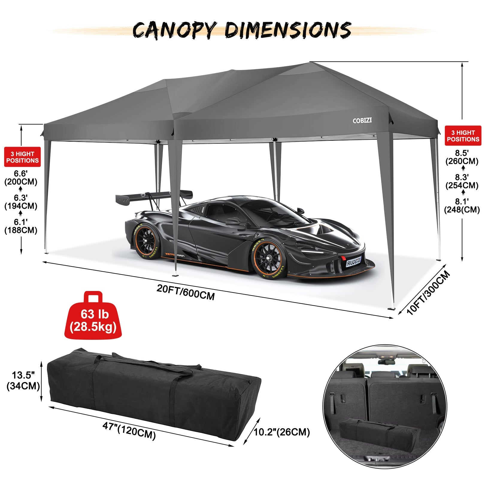 10' x 20' EZ Pop Up Canopy Tent Party Tent Outdoor Event Instant Tent Gazebo with 6 Removable Sidewalls and Carry Bag, Gray