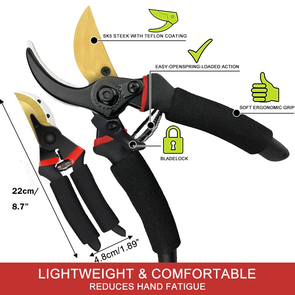 Muerk 8.7"Bypass Pruning Shears for  Garden - Heavy-Duty, Ultra Sharp Pruners Made with Japanese Grade Stainless Steel - Perfectly Cutting Through Anything in Your Yard