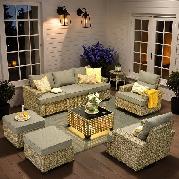 HOOOWOOO 9piece Outdoor Patio Wicker Furniture Set with Coffee Table