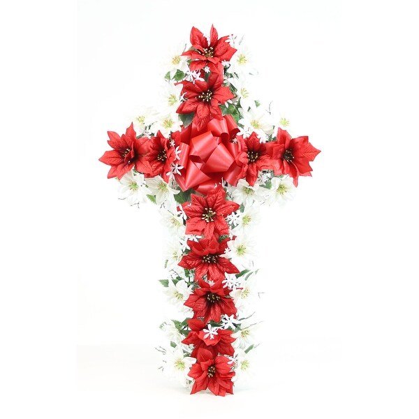 Memorial Christmas Poinsettia Memorial Cross