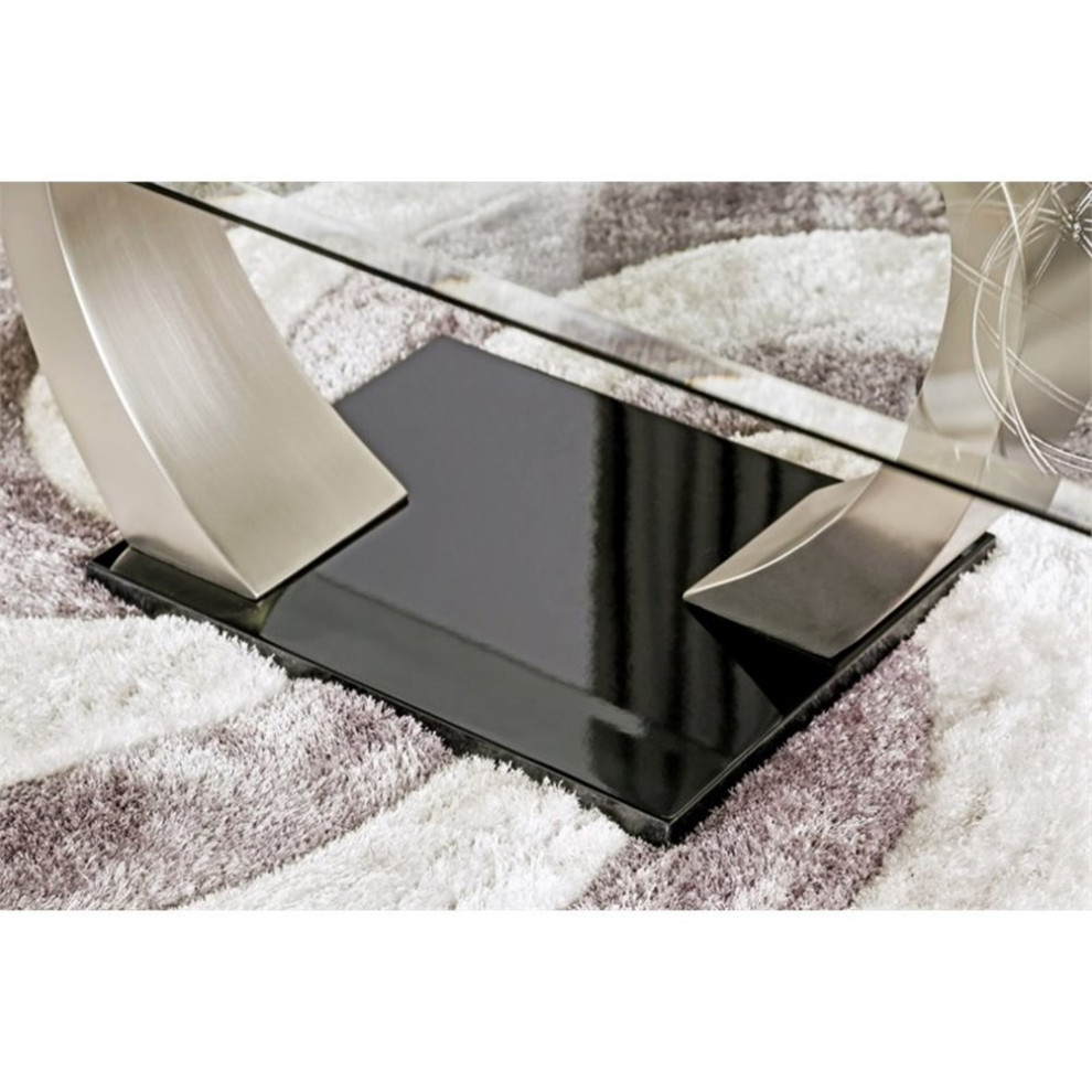 Navarre 2 Piece Black Glass Stainless Steel Console Table and Coffee Table Set   Contemporary   Coffee Table Sets   by Homesquare  Houzz