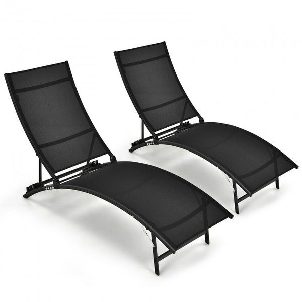 2 Pieces Patio Folding and Stackable Chaise Lounge Chair with 5-Position Adjustment-Black - 67.5