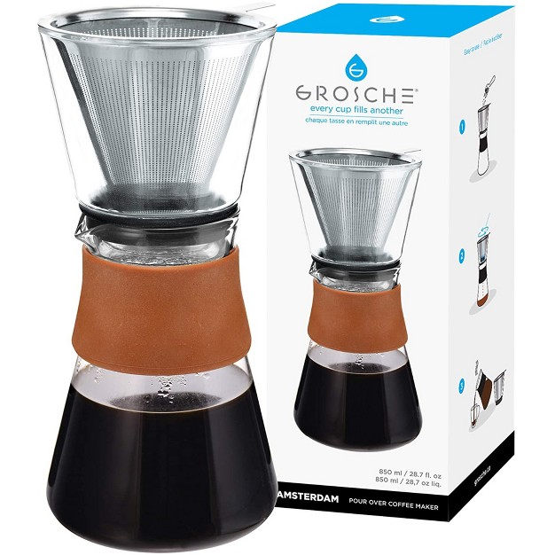 Grosche Amsterdam Pour Over Coffee Maker With Double Layer Permanent Stainless Steel Coffee Filter 28 7 Fl Oz Capacity