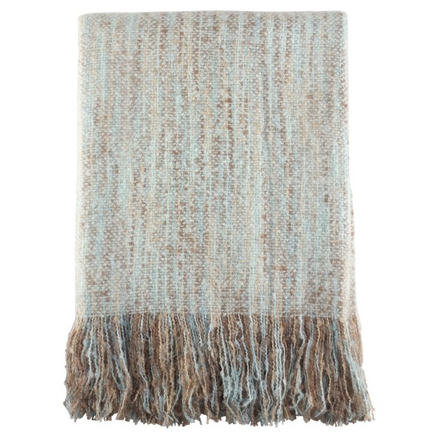 Fringe Hem Faux Throw Blanket Aqua Saro Lifestyle