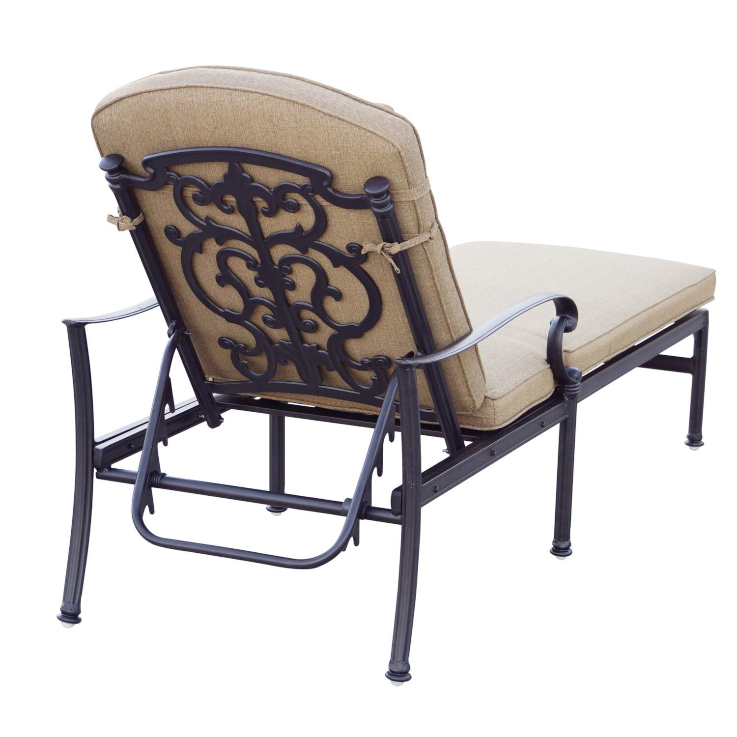 Darlee Santa Barbara 3 Piece Cast Aluminum Patio Chaise Lounge Set W/ Ice Bucket Insert and Sesame Cushions