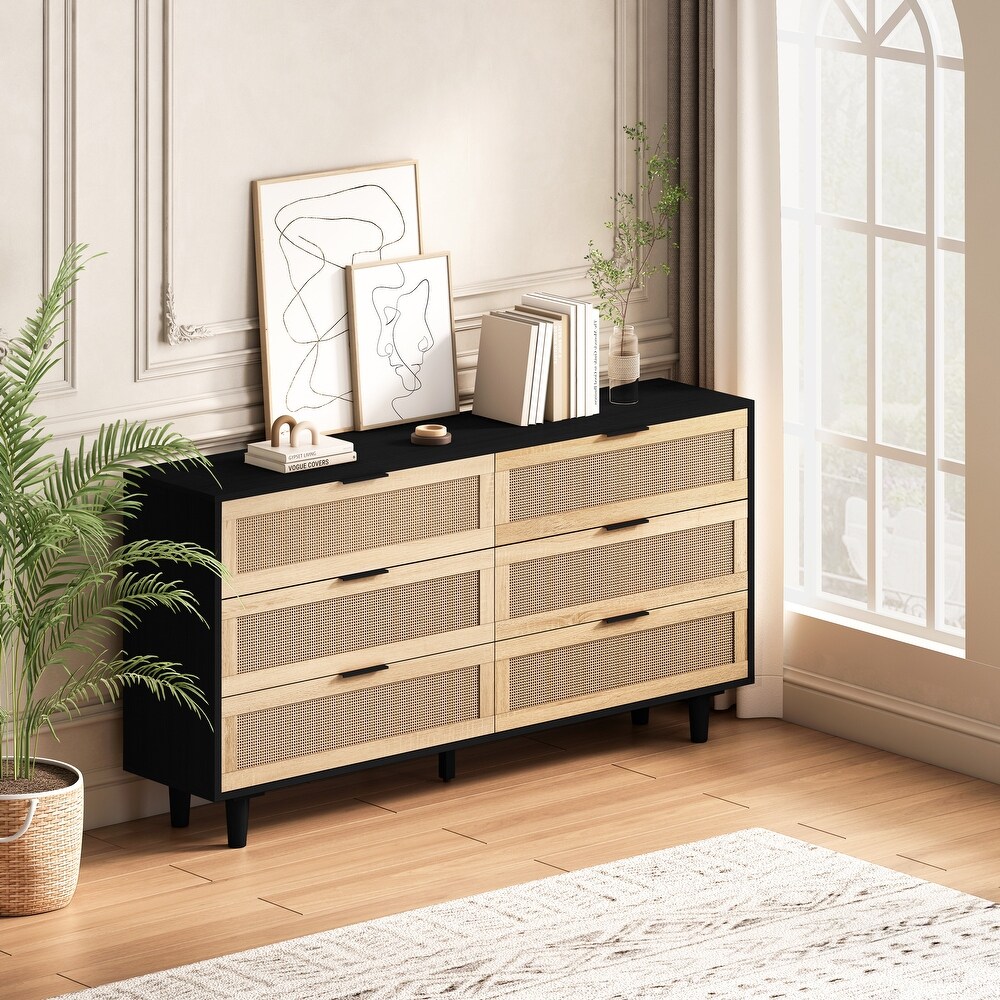 Modern 6 Drawers Rattan Storage Cabinet Rattan Drawer