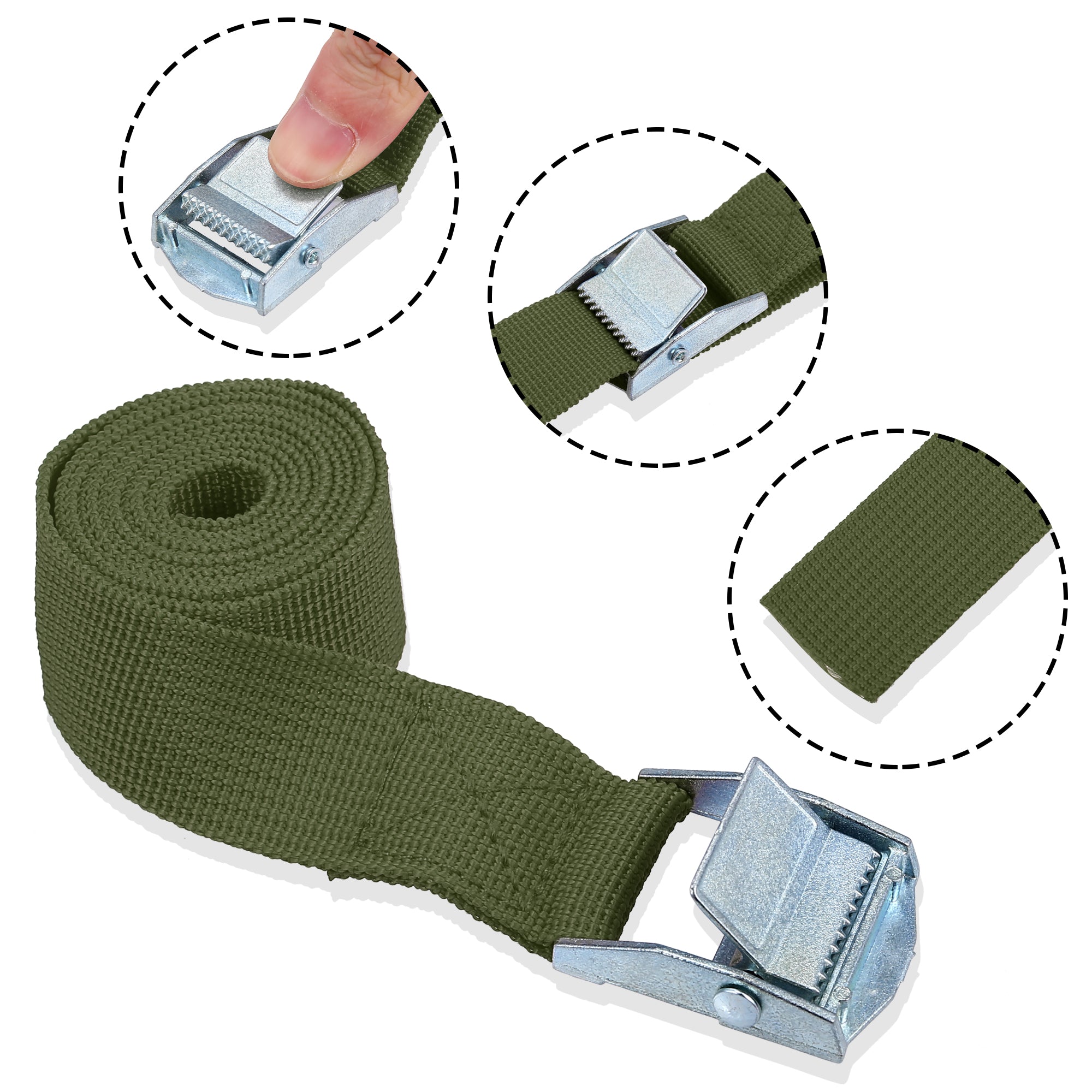 6pcs 3.3ft Cargo Tie Down Straps Lashing Straps Travel Luggage Strap with Cam Lock Buckle for Car Truck Army Green