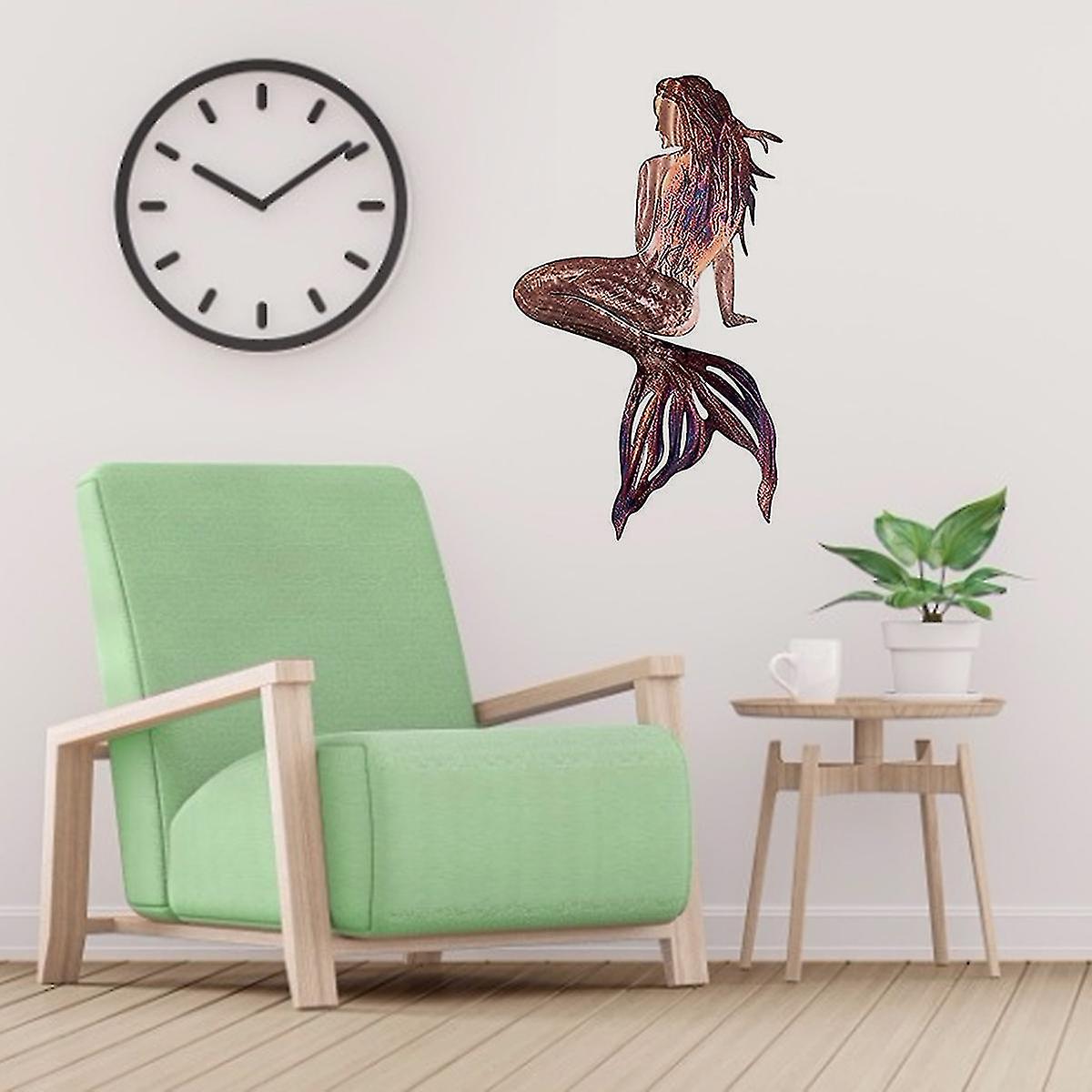 Metal Mermaid Wall Art- Rustproof Mermaids Craft Hanging Mermaid Wall Decoration Stainless Steel Mermaid Sculpture For Room Wall Patio Swimmi