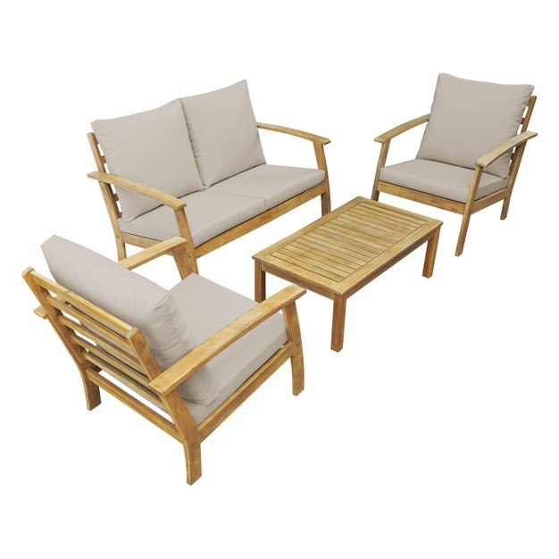 Truwood 4pc Fsc Certified Acacia Wood Patio Set Beige Dukap Weather resistant Eco friendly Outdoor Furniture