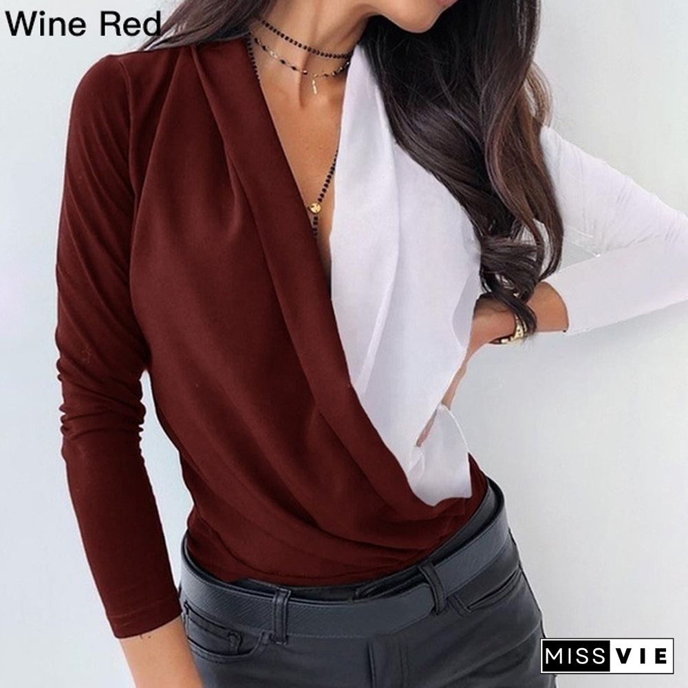 Women Office Lady Tops And Blouses V-Neck Long Sleeve Womens Clothes Plus Size Shirt Streetwear Blouse Femme