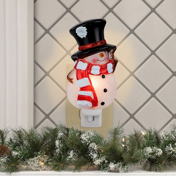 6.5 White and Red Snowman in Black Top Hat Christmas Night Light