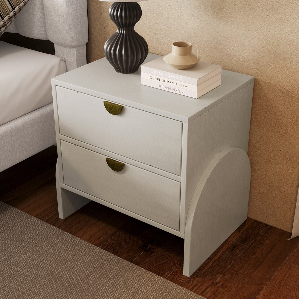 Rubber Wood 2 Drawer Bedside Table Nightstand with Arch Shape Legs