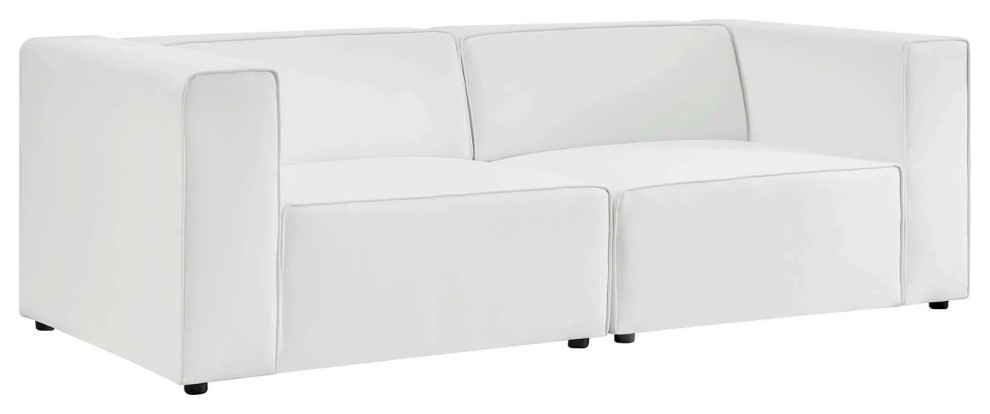 Odette White Vegan Leather 2  Piece Sectional Sofa Loveseat   Transitional   Loveseats   by V.S.D Furniture  Houzz