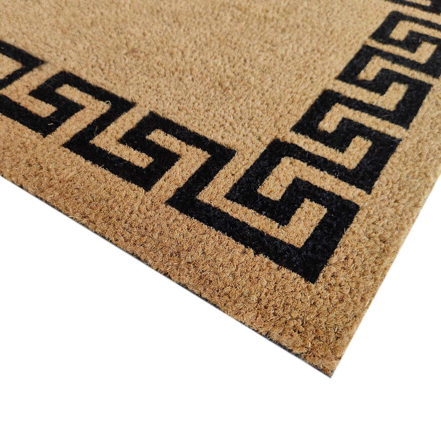 First Concept 30 in. L X 18 in. W Black/Brown Greek Key Border Coir Door Mat