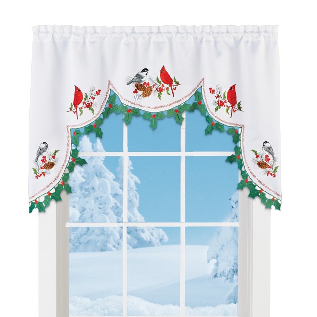 Collections Etc Winter Birds Holly Border Rod Pocket Top Swag Valance