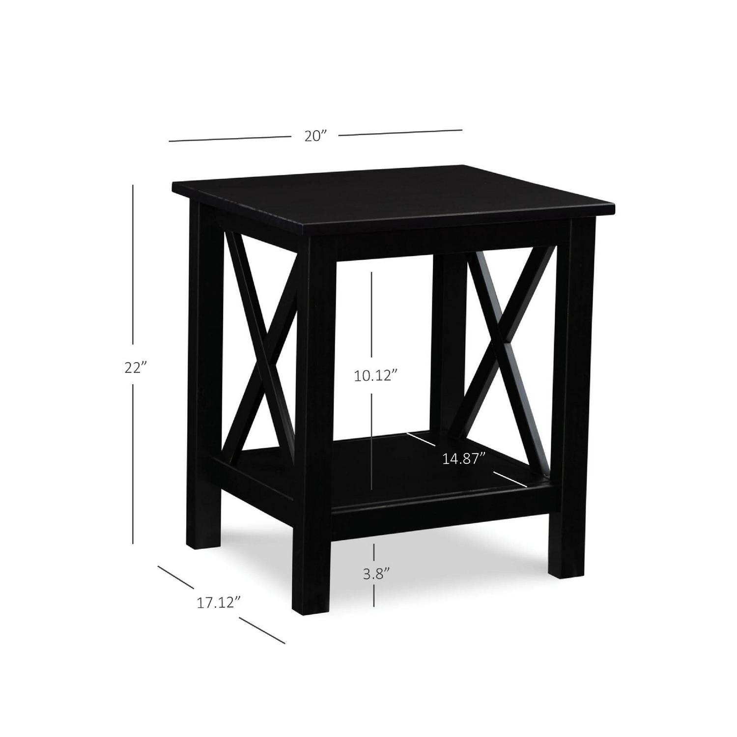 Linon Davis Solid Wood End Table 22  Tall with Shelf Black Finish  Crowdfused