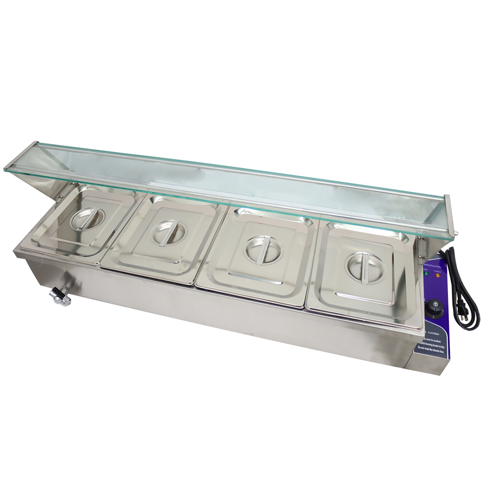 TECHTONGDA Buffet Food Warmer Stainless Steel Bain Marie Buffet Countertop 4 Pan Electric Steam Heater 6