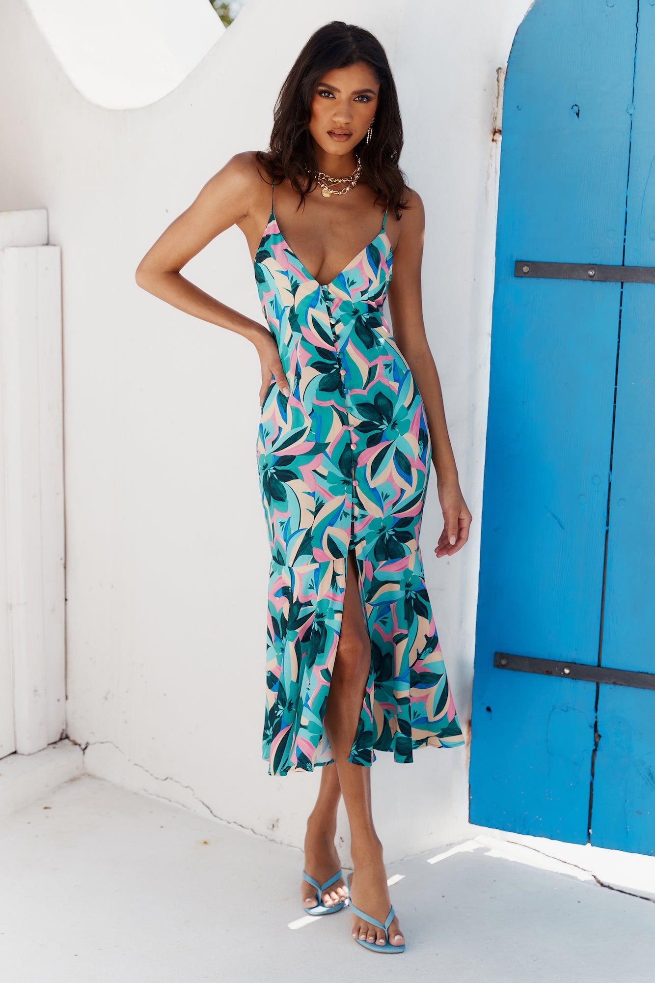 HELLO MOLLY Aloha Honey Maxi Dress Blue