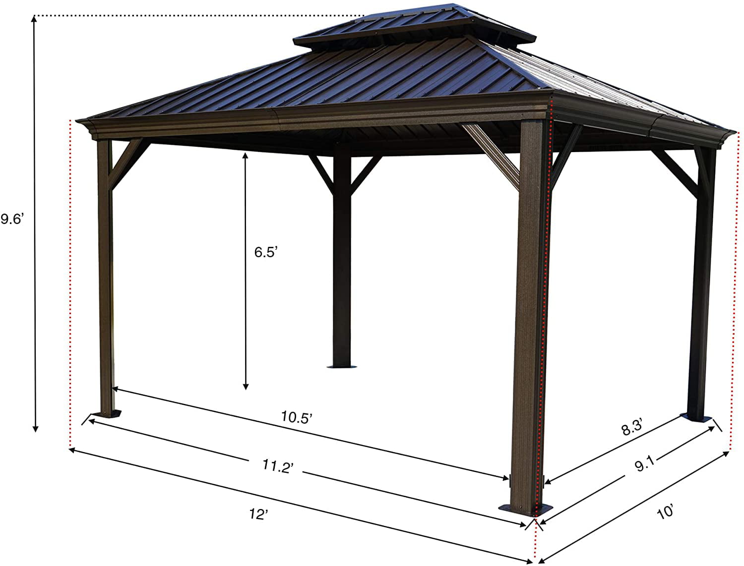 Kozyard Alexander Hardtop 12 ft. W x 10 ft. D Aluminum Hardtop Gazebo (Brown)