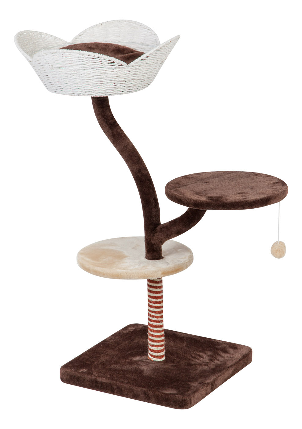 IRIS 4-Tier Plush and Wicker Cat Tree， Brown