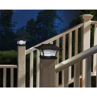 Hampton Bay Solar 4 in. x 4 in. Bronze Outdoor Integrated LED Deck Post Light with 6 in. x 6 in. Adapter (2-Pack) 47577